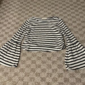 Cropped Striped Bell Sleeved Sweater